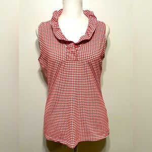 J. McLaughlin Catalina Cloth Durham Ruffle Houndstooth Plaid Sleeveless Shirt
